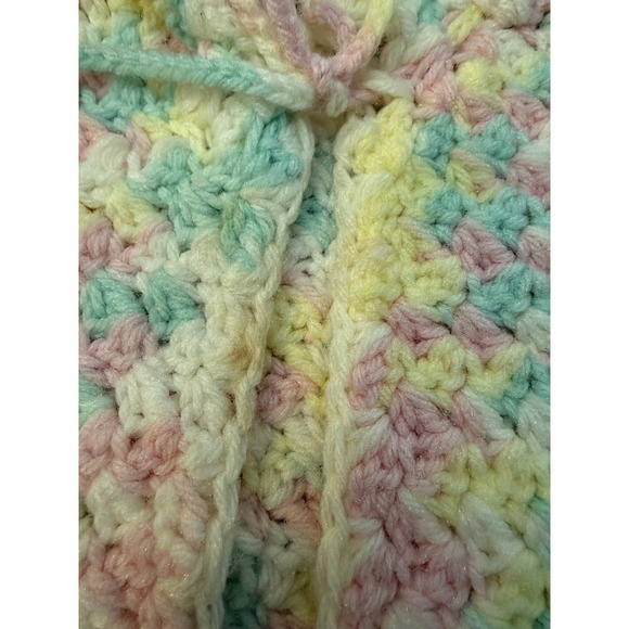 Handmade Crochet Baby Cardigan Hooded Pastel Variegated Pink Blue Yellow Sweater - Picture 5 of 7